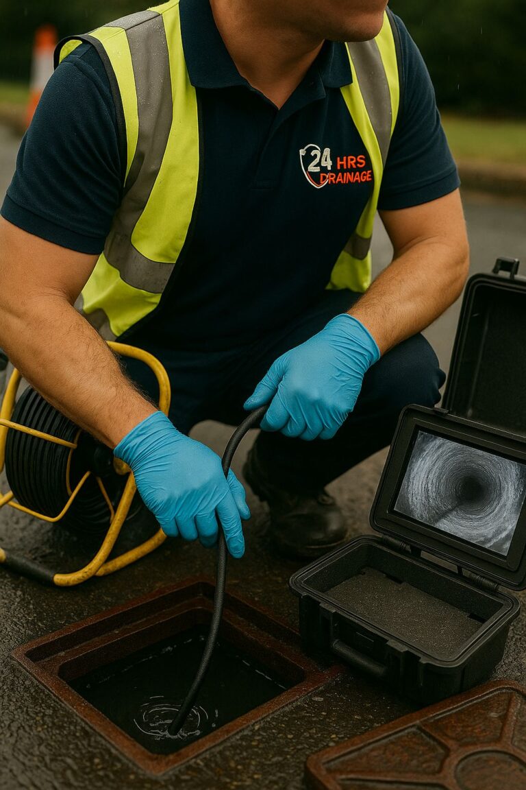 An AI photo of underground pipe inspection by 24hrs Drainage in Reading, Berkshire