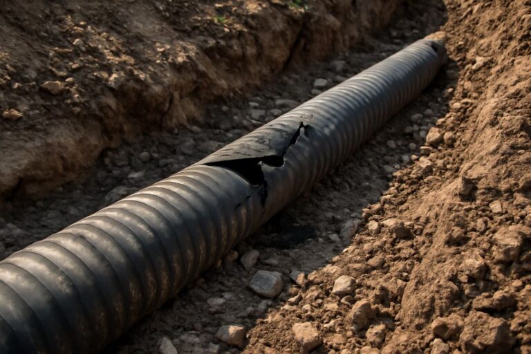 an ai image of a drian liner that needs repairing thats been dug out