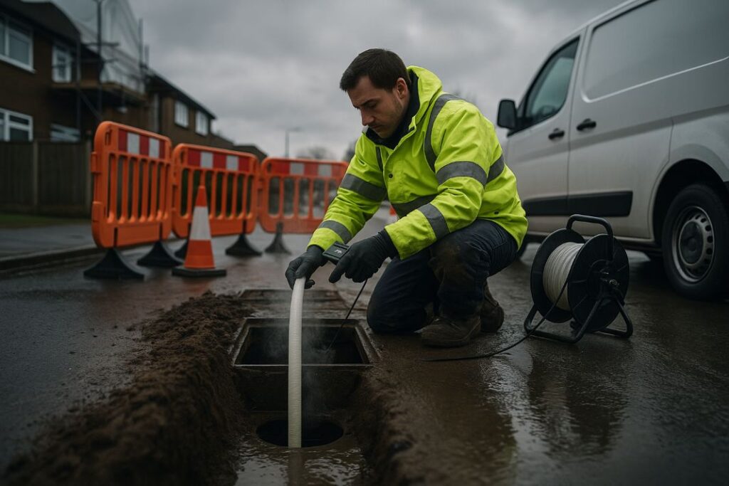an ai image of a professional drainage engineer carrying out a drain relining