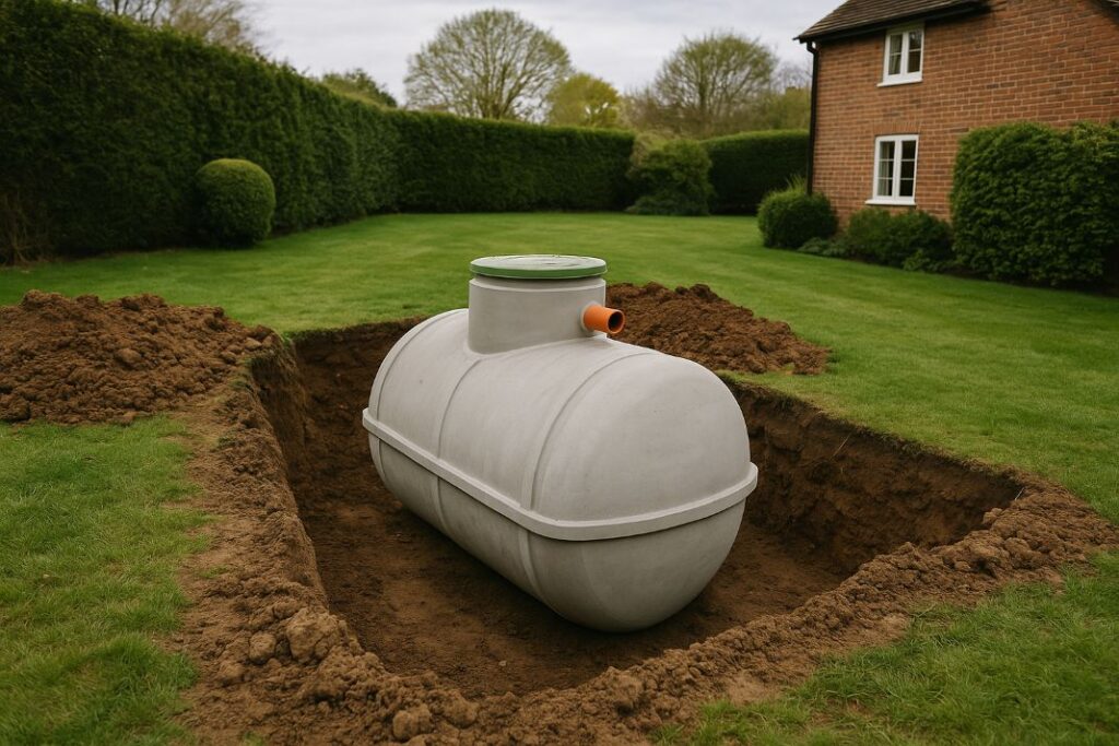 AI photo - Septic tank installed in Reading garden