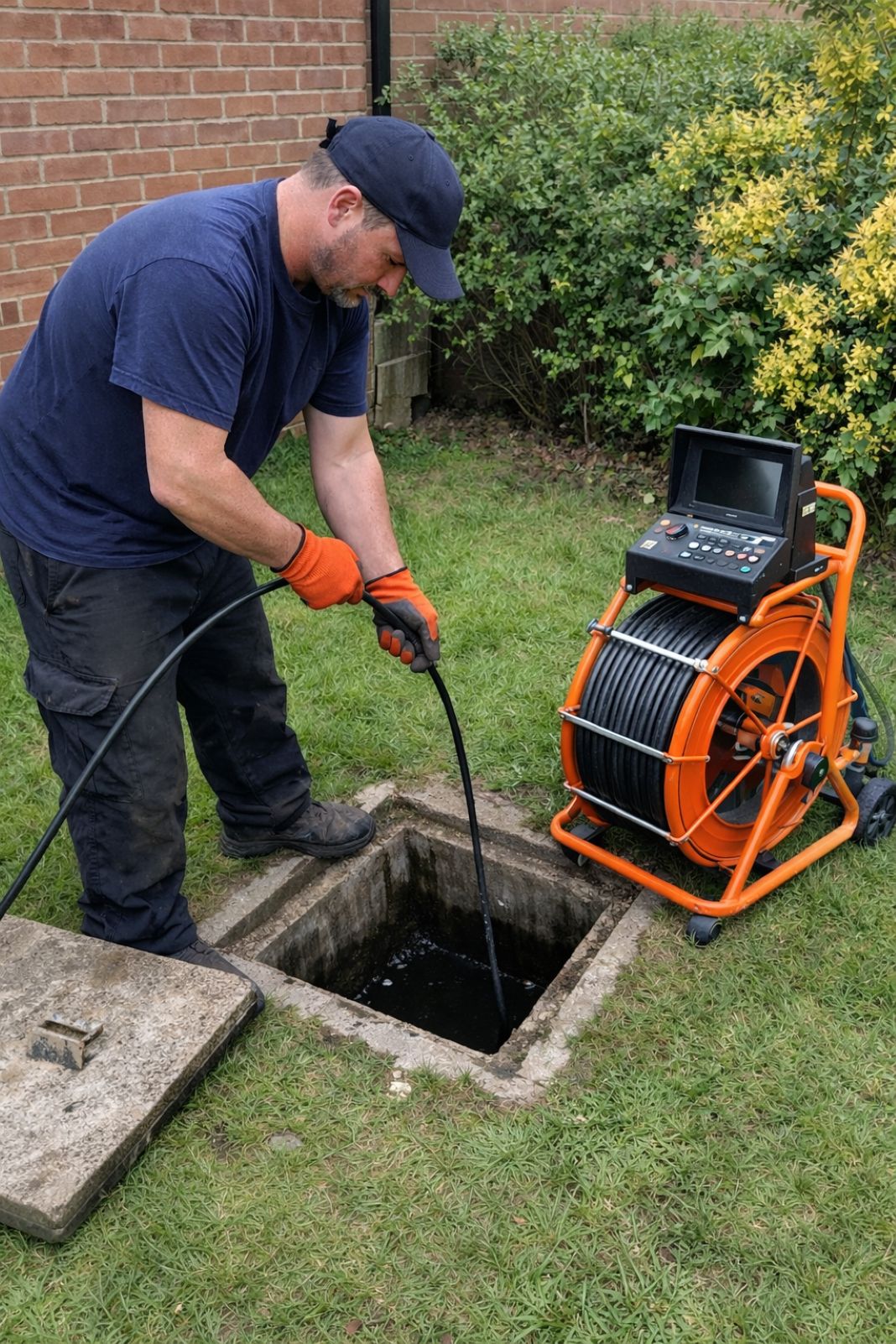 An AI image of a home buyer drain inspection in Berkshire