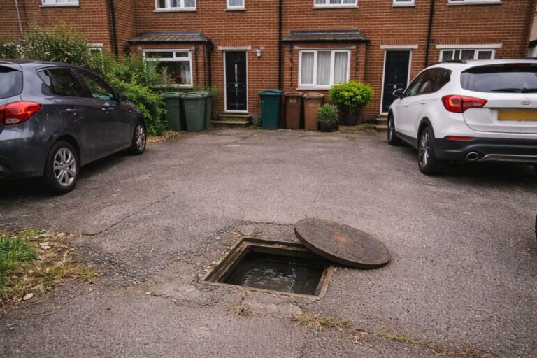 an illustrative image of a half open manhole cover on a shared drive in reading