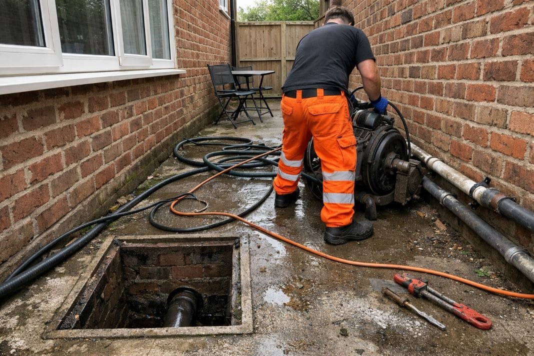 Drain descaling work to remove hard water scale from pipework
