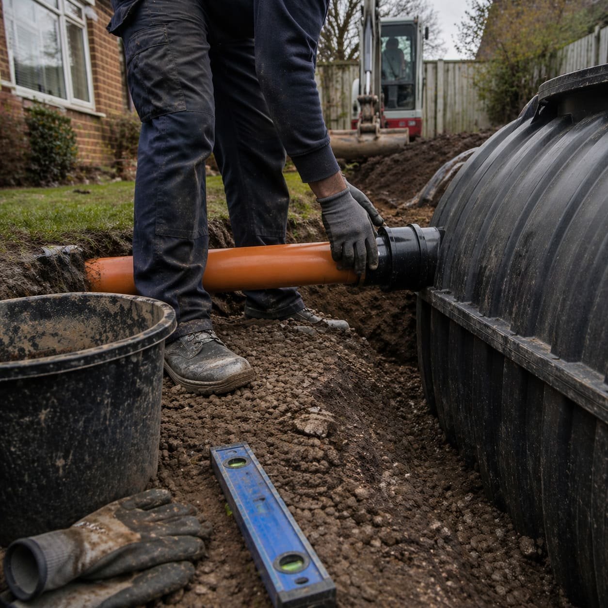 Septic Tank Pipe Connection Detail in Riseley - Illustrative Image