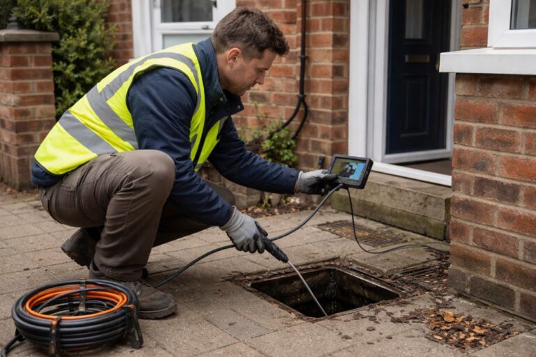 an illustrative image of a drainage engineer using a small cctv unit
