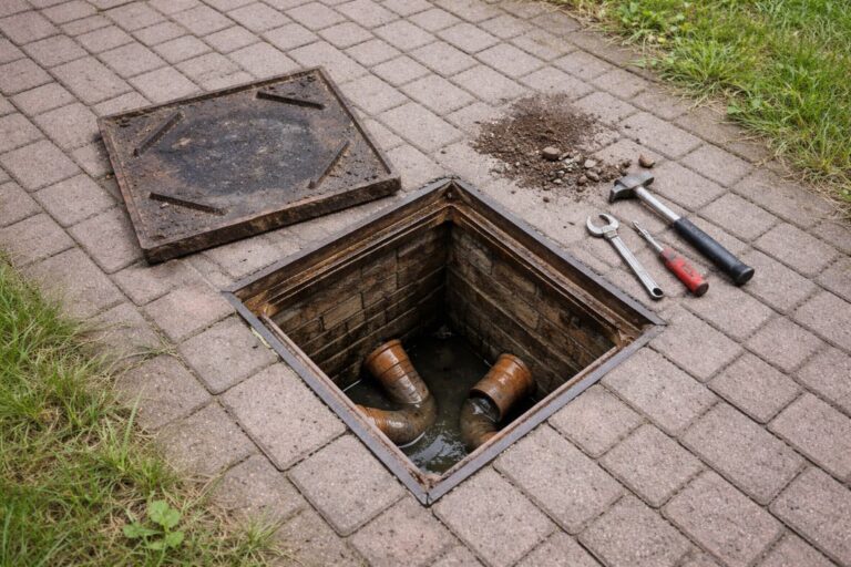 an illustrative image of an open manhole ready inspection
