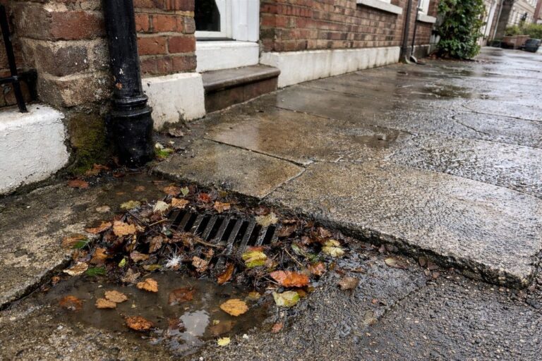 an illustrative image of a blocked outdoor drain just outside a Victorian terraced house